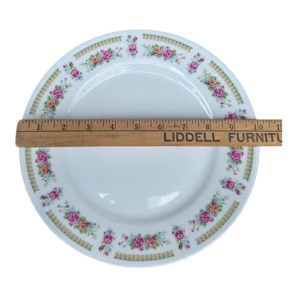 Vintage Chinese Floral Porcelain Dinner Plate With Pink Roses & Gold Accents - Picture 5 of 7